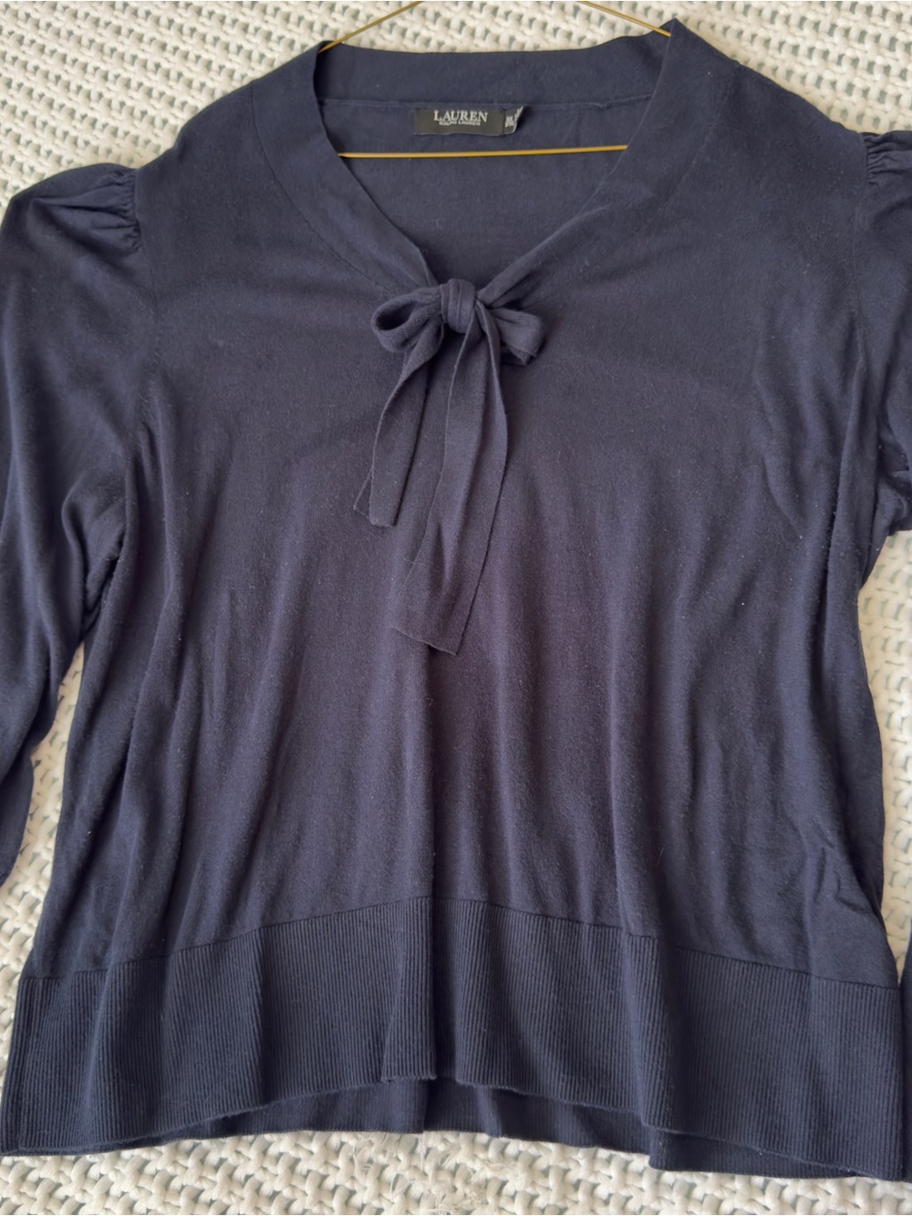 Lauren Ralph Lauren Sweater Navy VNeck Bow Tie Long Sleeve Knit Pullover Size 3X